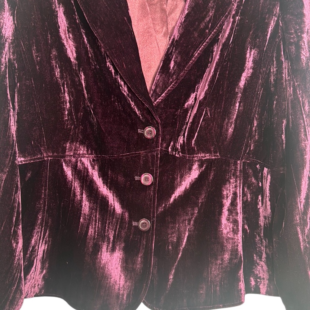 Lane Bryant Burgundy Wine Crushed Velvet Button Front Blazer Boho Office Size 26 - Picture 5 of 9